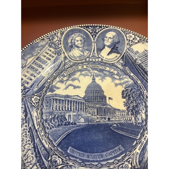 1940's Capitol Souvenir Plate English Staffordshire 10" blue white Washington DC - Picture 2 of 7